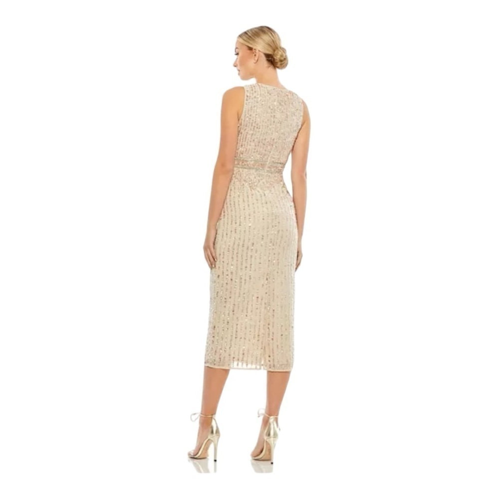 Mac Duggal Sequin Sleevess Midi Cocktail Dress in Beige Size 10 NWT - Picture 4 of 7